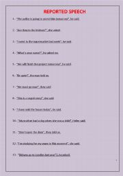 English Worksheet: REPORTED SPEECH