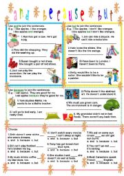 English Worksheet: and-because-but