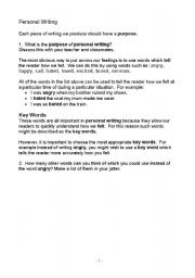 English worksheet: personal writing