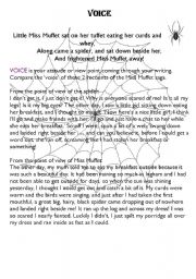 English Worksheet: Little Miss Muffets experience from 2 viewpoints - persuasive text