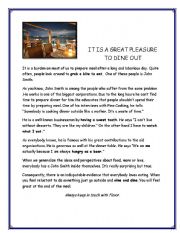 English Worksheet: EATING OUT READING PASSAGE