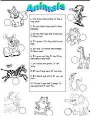 English Worksheet: Animal Descriptions