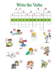 English Worksheet: Action Verbs Picture Crossword