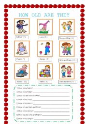 English Worksheet: How old are they?