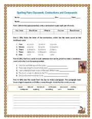 English Worksheet: Contractions and Compounds
