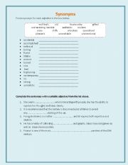 English Worksheet: Synonyms- Adjectives