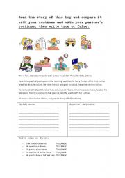 English Worksheet: Daily Routines Story and activities