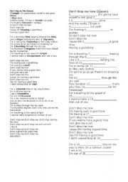 English worksheet: DONT STOP ME NOW