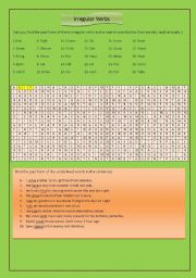 English Worksheet: IRREGULAR VERBS ( WORDS SEARCH / KEY INCLUDED )
