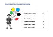 English worksheet: Match the colored balloons with correct number