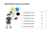 English Worksheet: Match the colored balloons with correct number