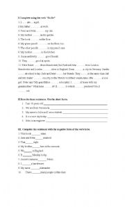 English Worksheet: VERB TO BE PRESENT AND PAST