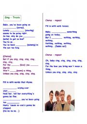 English Worksheet: Listening comprehension : Song : Sing - Travis (with B&W copy and answer sheet)
