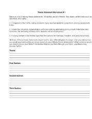 English worksheet: Thesis to Outline