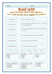 > Phrasal Verbs Practice 15! > --*-- Definitions + Exercise --*-- BW Included --*-- Fully Editable With Key!