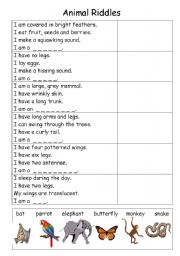 English Worksheet: Animal Riddles