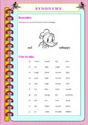 English Worksheet: Synonyms