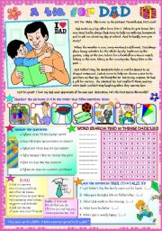 English Worksheet: A TIE FOR DAD! (Reading comprehension activities + word search + poem)