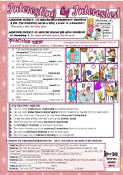 English Worksheet: Interesting or Interested: ed vs ing adjectives B/W and answer key included. Fully editable