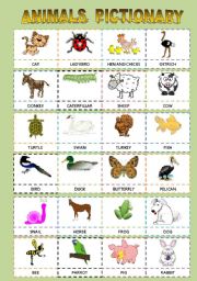 English Worksheet: ANIMALS PICTIONARY