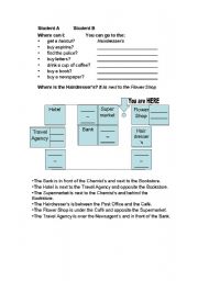 English worksheet: town facilities and prepositions of place