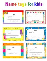 English Worksheet: Name tags for kids