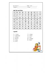 English Worksheet: Numbers + Colors Crossword