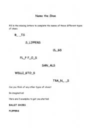 English worksheet: different types of shoes