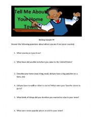 English worksheet: Tell Me About Your Home Town Writing