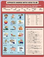 English Worksheet: OPPOSITES ADJECTIVES WITH TO BE AND FAMILY MEMBERS