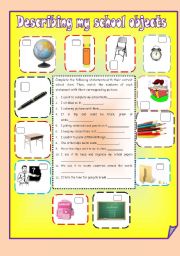 English Worksheet: Describing my school objects