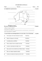 English Worksheet: Test on Australia 