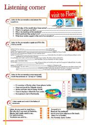 English Worksheet: Listening corner - A visit to Florida (4 exercises**answer key**tapescripts)