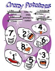 English Worksheet: Crazy Potatoes Color by Number