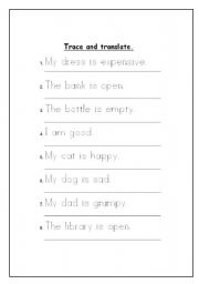 English worksheet: Trace and translate.