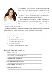 English Worksheet: text about a girl and interpretation