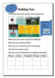 English Worksheet: holiday fun