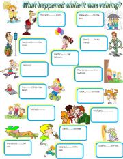 English Worksheet: what happened while it was raining?