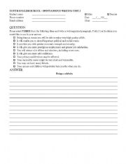 English Worksheet: Paragraph writing test