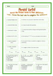 English Worksheet: > Phrasal Verbs Practice 16! > --*-- Definitions + Exercise --*-- BW Included --*-- Fully Editable With Key!