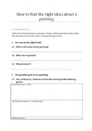 English Worksheet: How to plan, find ideas in order to write an essay on a painting