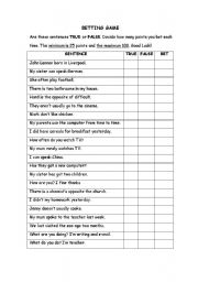 English Worksheet: Betting Game