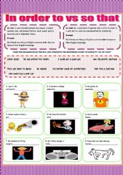 English Worksheet: in order to vs so that- adverbs of purpose