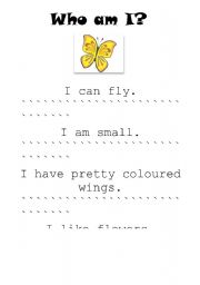 English worksheet: Who am I? Butterfly 