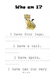 English worksheet: who am i - cheetah