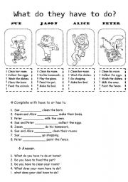English Worksheet: heve to or has to?