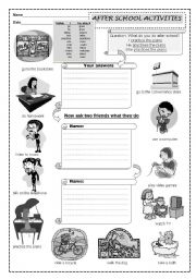 English Worksheet: Talking about after school activities