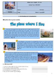 English Worksheet: test - the place where I live 