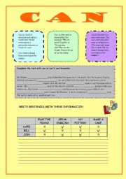 English Worksheet: CAN