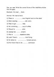 English worksheet: A/an